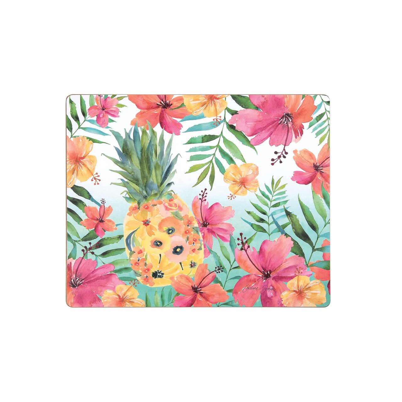 Pineapple Summer Hardboard Placemats Set of 6 Multicolored Quilted, 13" x 16"